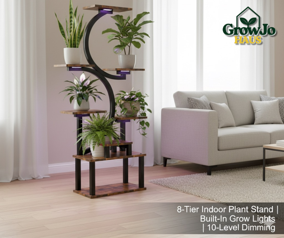 8-Tiered Indoor Plant Stand with 5 Grow Lights, 10-Level Stepless