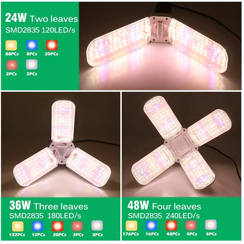 2/3/4 Fan leaf Foldable LED Grow Light Full Spectrum E27 Plant Growing