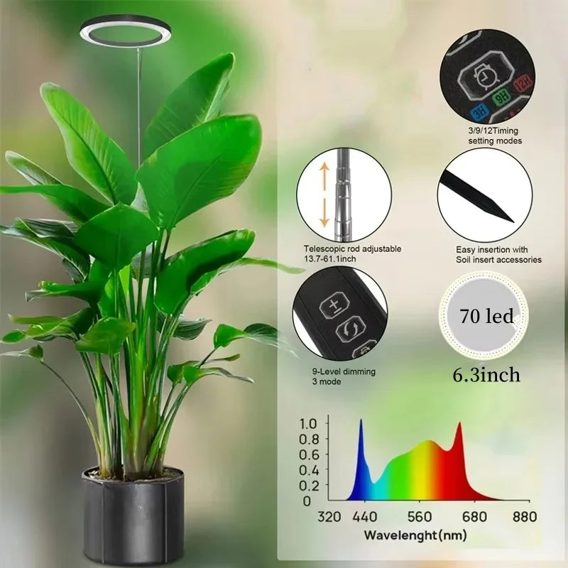 165cm Height Adjustable LED Ring Grow Lights Indoor Plants Full