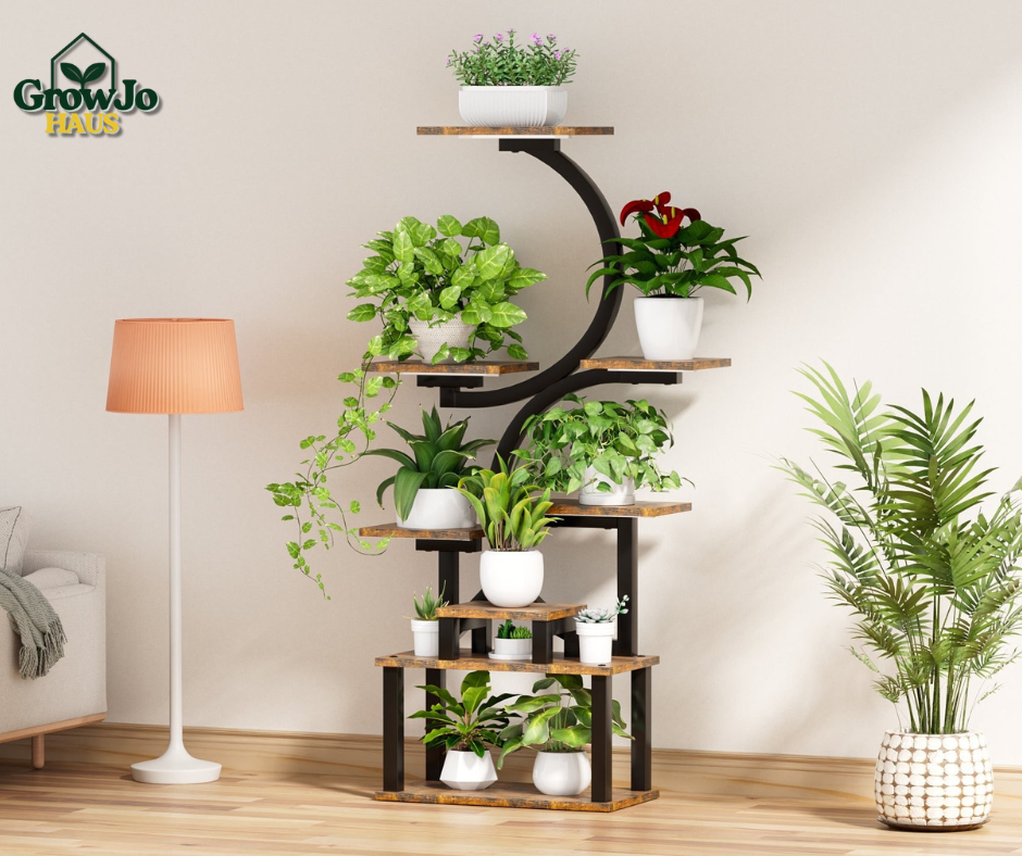 8-Tiered Indoor Plant Stand with 5 Grow Lights, 10-Level Stepless