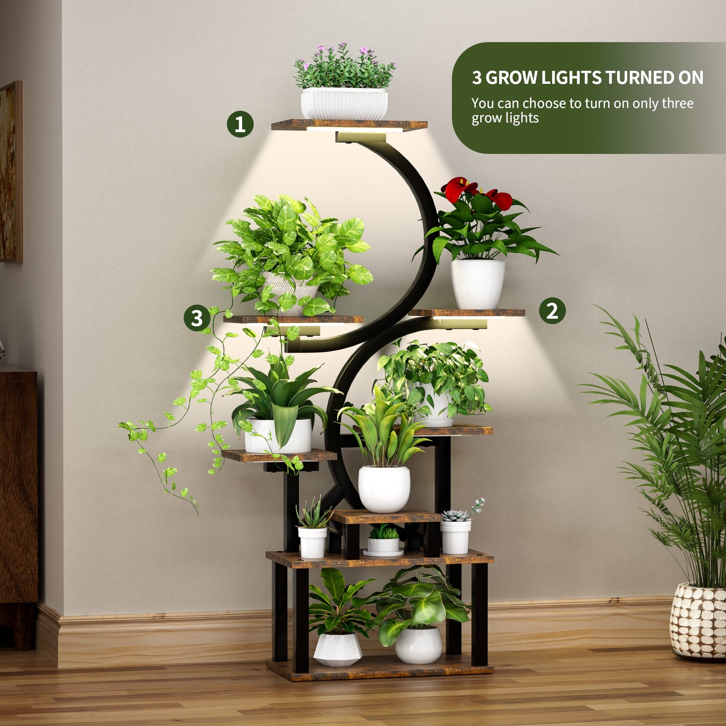 8-Tiered Indoor Plant Stand with 5 Grow Lights, 10-Level Stepless