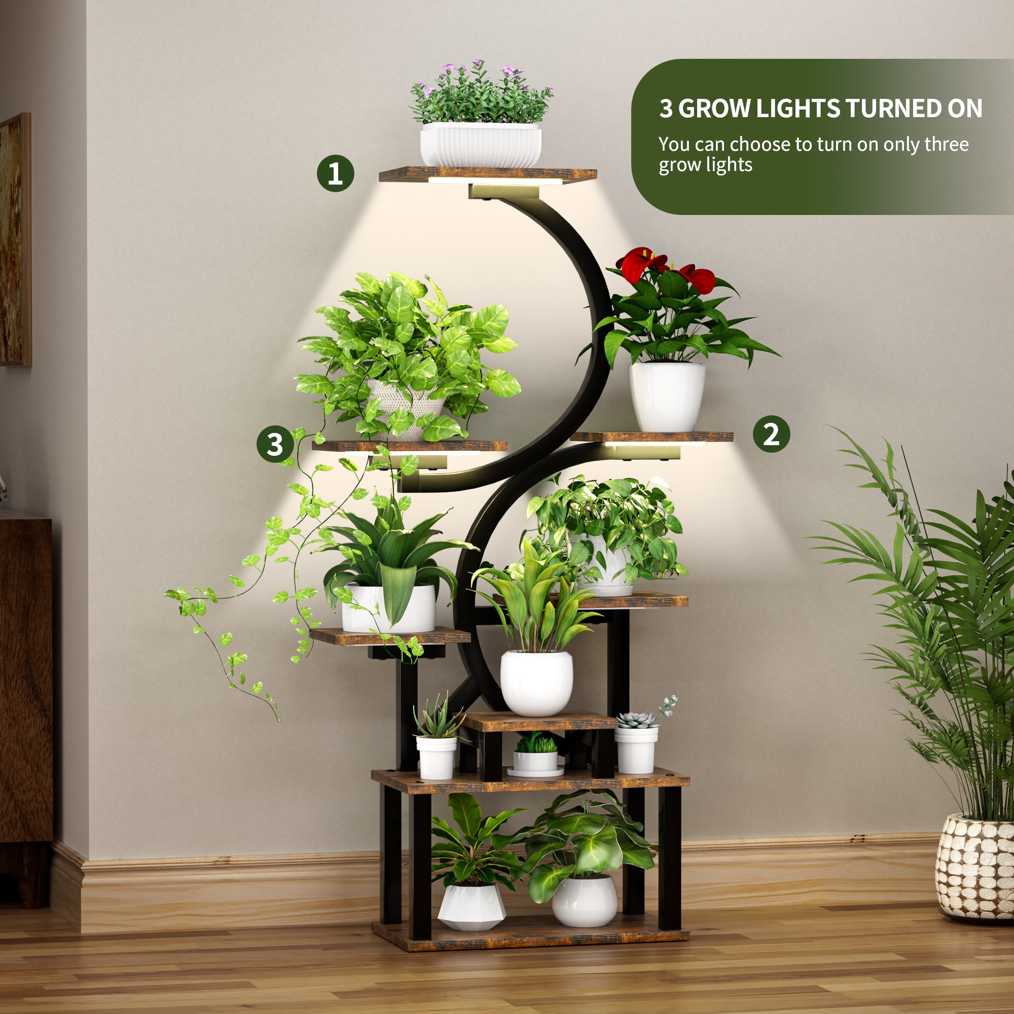 8-Tiered Indoor Plant Stand with 5 Grow Lights, 10-Level Stepless