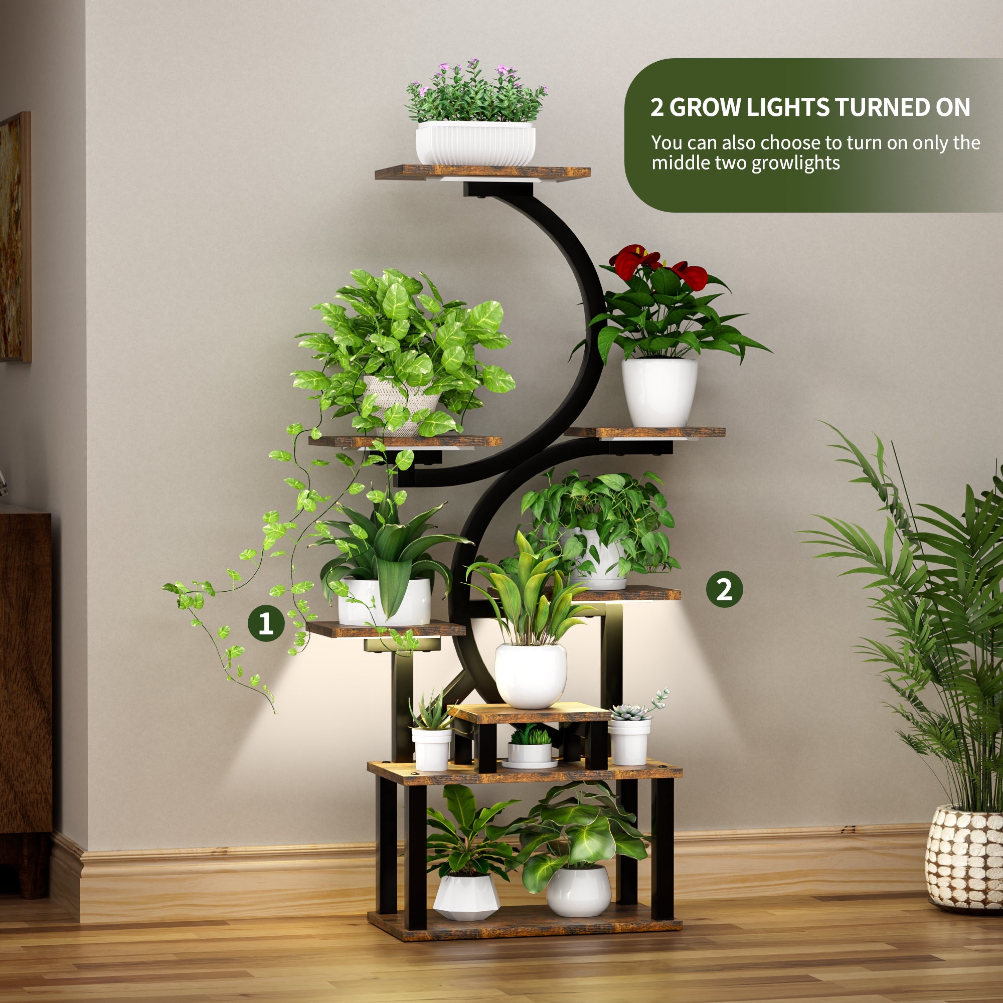 8-Tiered Indoor Plant Stand with 5 Grow Lights, 10-Level Stepless