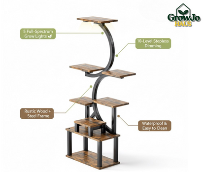 8-Tiered Indoor Plant Stand with 5 Grow Lights, 10-Level Stepless