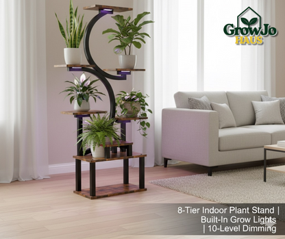 8-Tiered Indoor Plant Stand with 5 Grow Lights, 10-Level Stepless