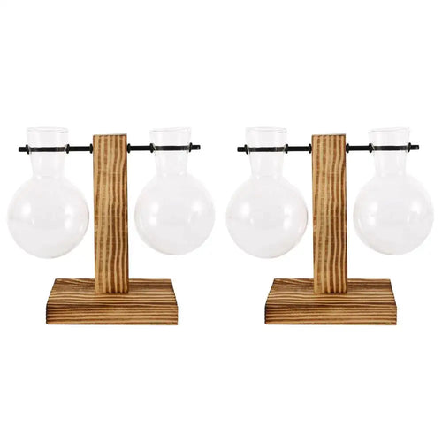 Glass Desktop Planter Bulb Vase Wooden Stand Hydroponic Plant