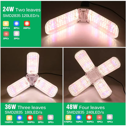 2/3/4 Fan leaf Foldable LED Grow Light Full Spectrum E27 Plant Growing