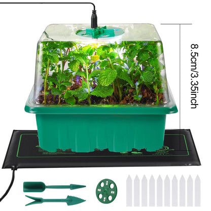Seed Starter Tray with Grow Light Seed Starter Kit with Heat Mat Seedling Starter Trays with Timing Thicken Trays Humidity Domes