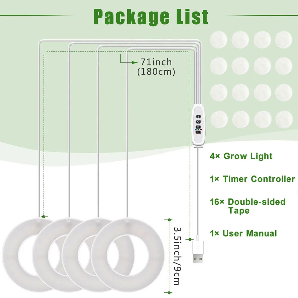 GrowJo HAUS Full Spectrum LED Grow Light | 10 Dimmable Levels, Auto Timer, Under-Cabinet Halo Lamp for Indoor Plants