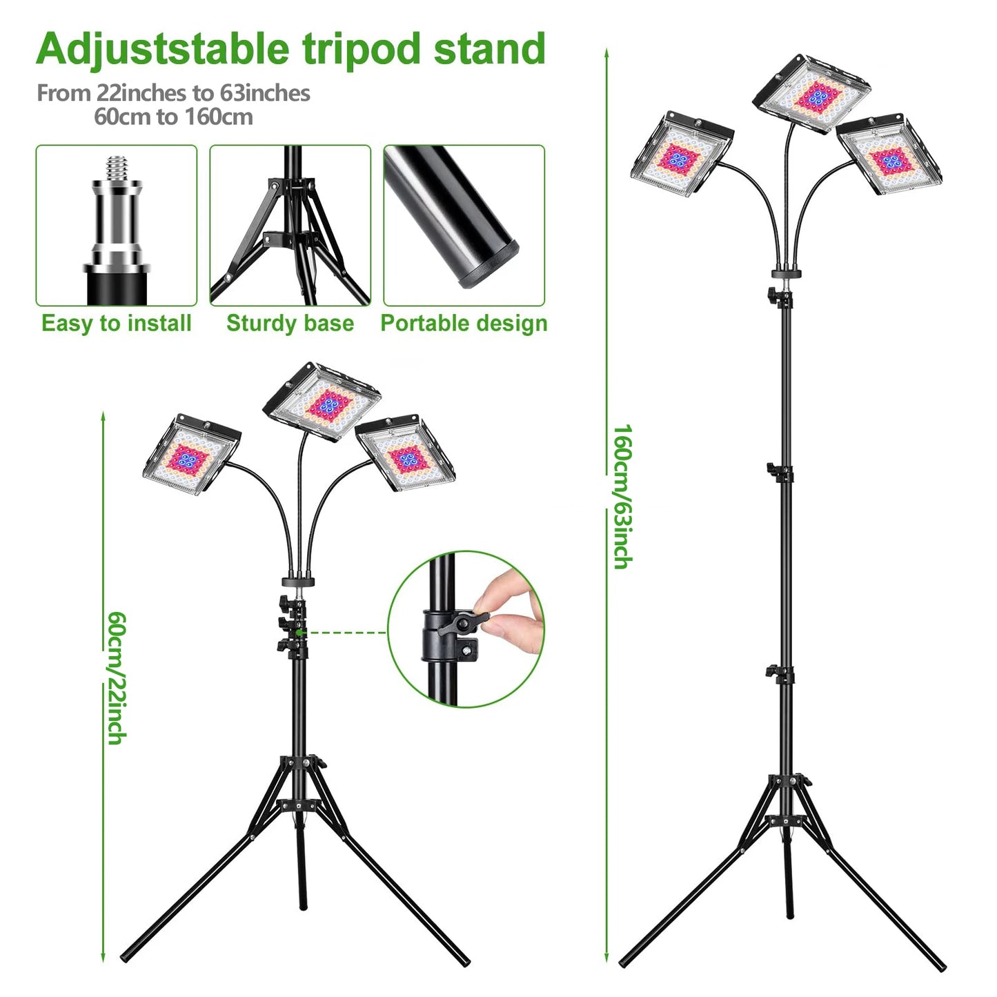 LED Grow Light Full Spectrum Floor Plant Lights Dimmable On/Off Switch Timer Adjustable Tripod Stand Grow Lamp for Indoor Plants