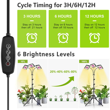 LED Grow Light Full Spectrum Floor Plant Lights Dimmable On/Off Switch Timer Adjustable Tripod Stand Grow Lamp for Indoor Plants