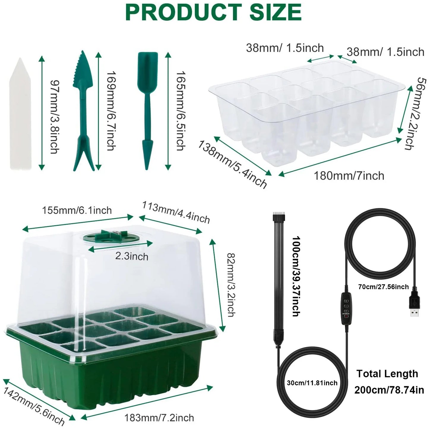 Seed Starter Tray with Grow Light Seed Starter Kit with Heat Mat Seedling Starter Trays with Timing Thicken Trays Humidity Domes
