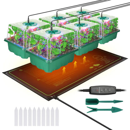 Seed Starter Tray with Grow Light Seed Starter Kit with Heat Mat Seedling Starter Trays with Timing Thicken Trays Humidity Domes