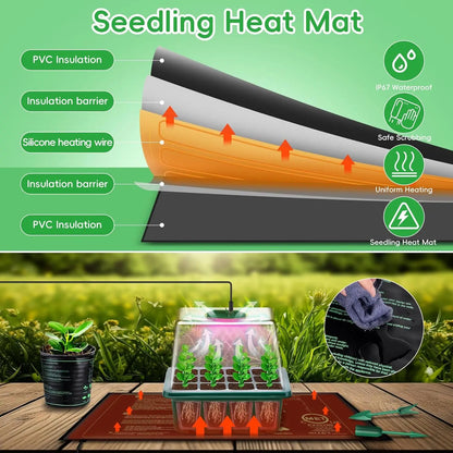 Seed Starter Tray with Grow Light Seed Starter Kit with Heat Mat Seedling Starter Trays with Timing Thicken Trays Humidity Domes