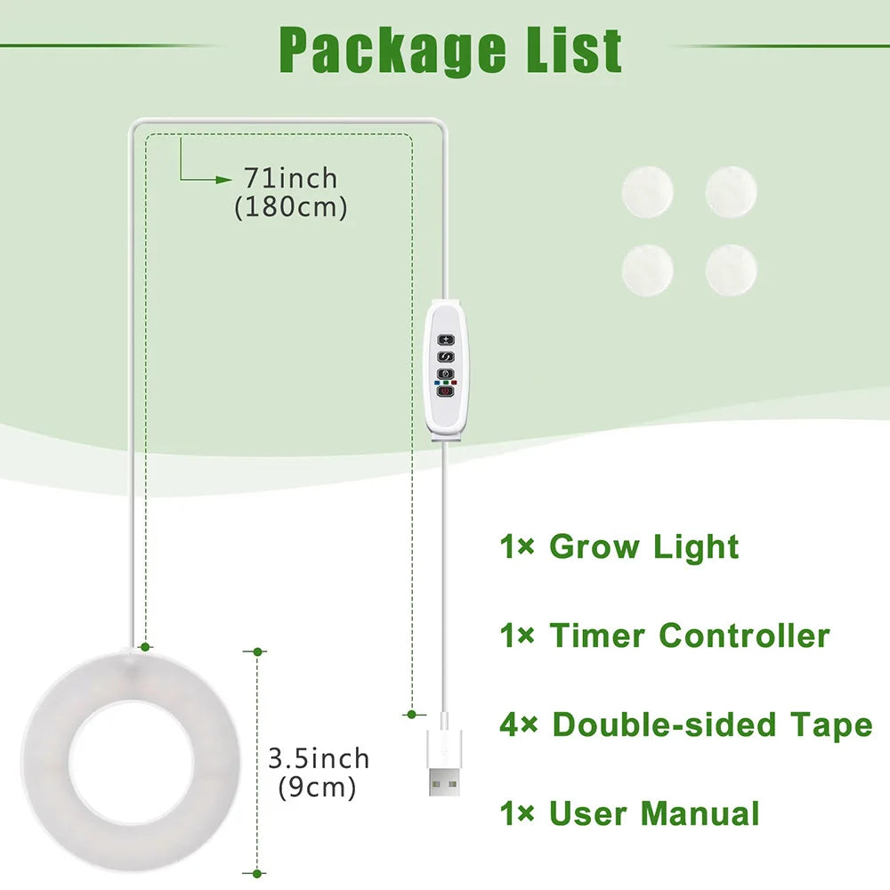 GrowJo HAUS Full Spectrum LED Grow Light | 10 Dimmable Levels, Auto Timer, Under-Cabinet Halo Lamp for Indoor Plants