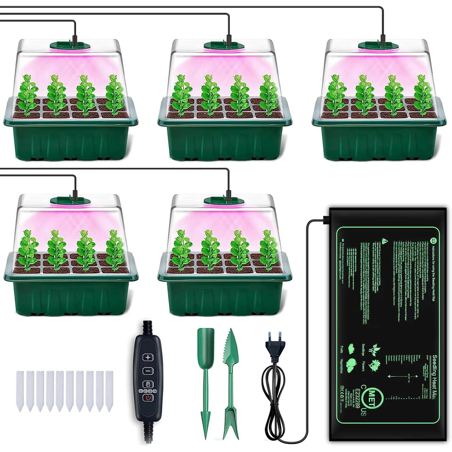 Seed Starter Tray with Grow Light Seed Starter Kit with Heat Mat Seedling Starter Trays with Timing Thicken Trays Humidity Domes