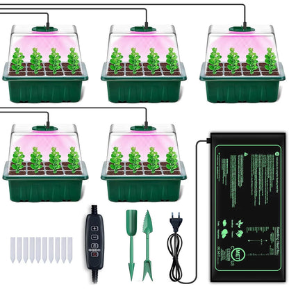 Seed Starter Tray with Grow Light Seed Starter Kit with Heat Mat Seedling Starter Trays with Timing Thicken Trays Humidity Domes