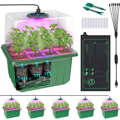 Seed Starter Tray with Grow Light Seed Starter Kit with Heat Mat Seedling Starter Trays with Timing Thicken Trays Humidity Domes