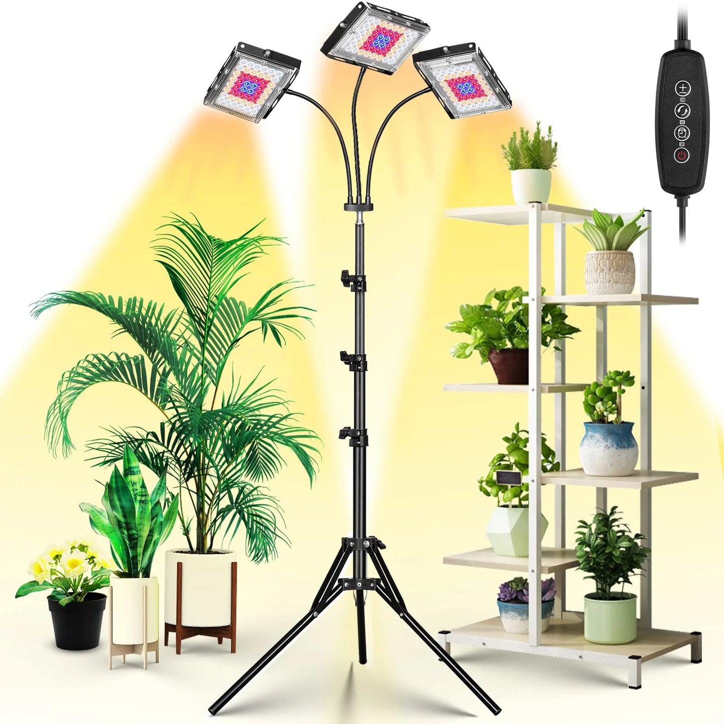 LED Grow Light Full Spectrum Floor Plant Lights Dimmable On/Off Switch Timer Adjustable Tripod Stand Grow Lamp for Indoor Plants