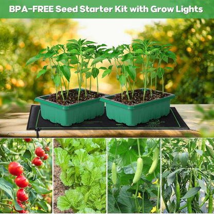 Seed Starter Tray with Grow Light Seed Starter Kit with Heat Mat Seedling Starter Trays with Timing Thicken Trays Humidity Domes