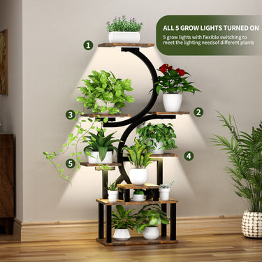 8-Tiered Indoor Plant Stand with 5 Grow Lights, 10-Level Stepless